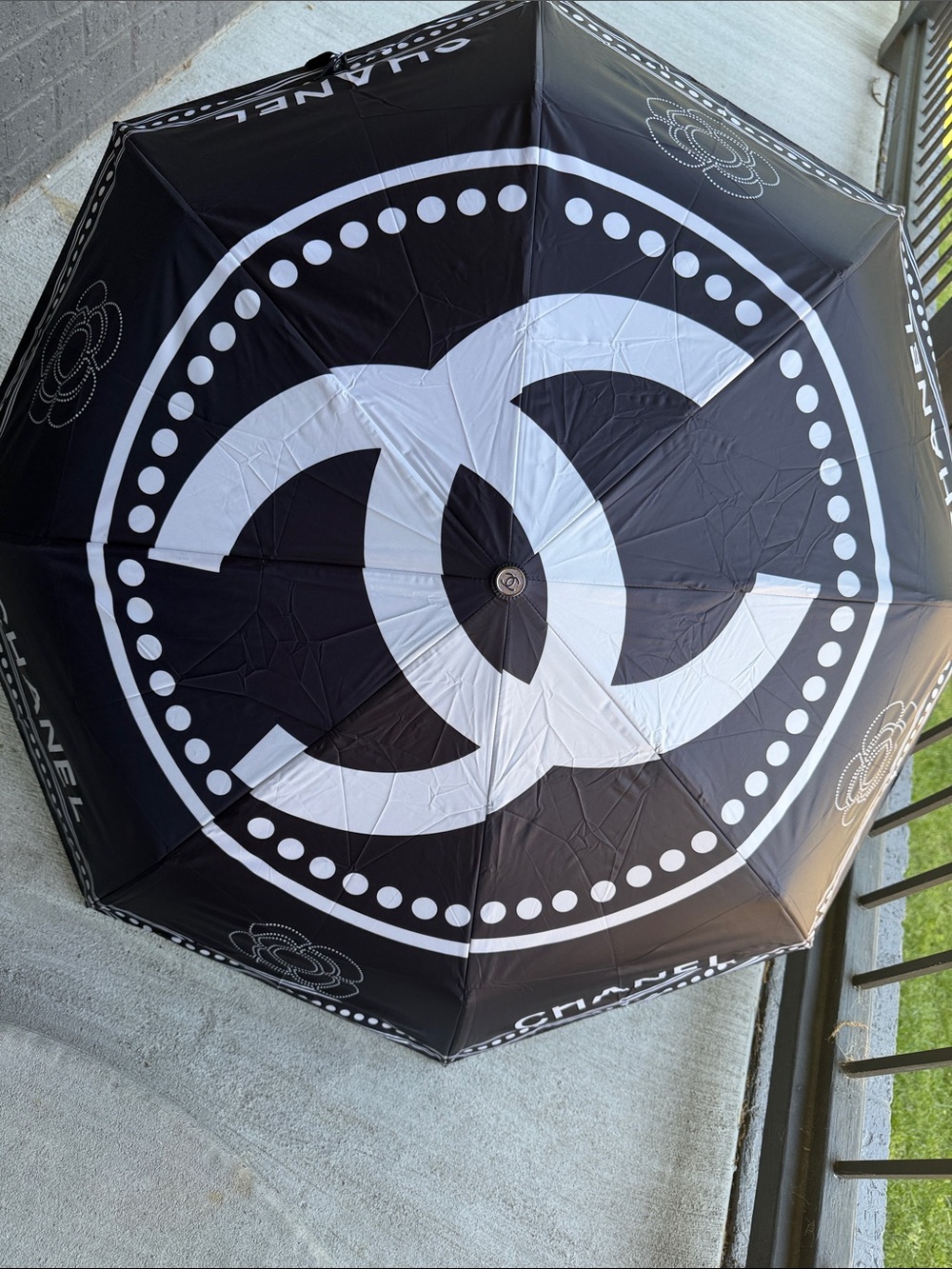 GWP-Chanel Black and White Designer Compact Umbrella - Women Accessories